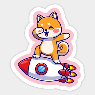 Cute Corgi Dog Dabbing On Rocket Cartoon Sticker